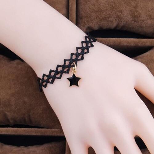 Womens Gothic Vintage Star Pendant Hollow Lace Charm Bracelet Bangle Gift 2020