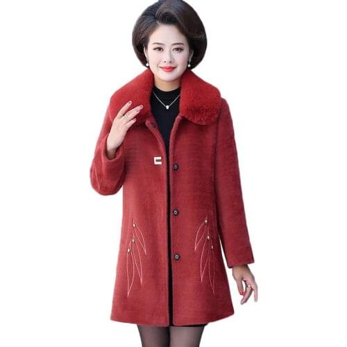 Women Woolen Coat New Winter Jacket Warm Imitation Mink Cashmere Coat Middle-aged Mom Clothes Plus Size 5XL Mid-Long Wool Coat