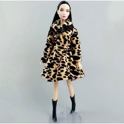 Leopard Winter Fur Coat for Barbie Doll Outfits Clothes for 1/6 BJD Dolls Accessories Overcoat Jacket Toys For Children DIY