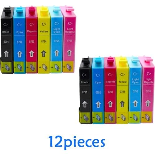 T0791 12pcs Full compatible Ink Cartridge For Epson Stylus Photo PX660 P50 PX650 PX700W PX710W PX720WD 1500 1400 1410 Printer