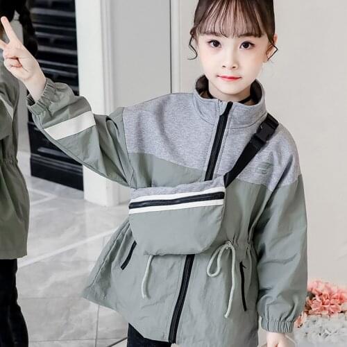 2021 Girls Coat Medium Length Shoulder Bag Trench Coat Large Girls Zip Shirt Childrens Clothing Kids Jacket Childrens Coat
