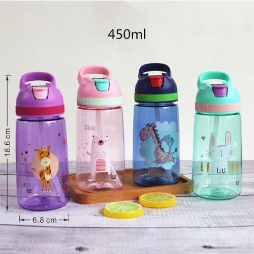 4 Colors Baby Bottle Infant Newborn Cup Children Learn Feeding Drinking Bottle Kids Straw Juice Water Bottles 430ml