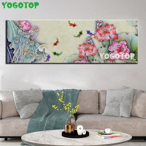 Chinese style pink lotus Koi fish Diamond Embroidery puzzle Full drill diy diamond painting Mosaic Home decor YY5095