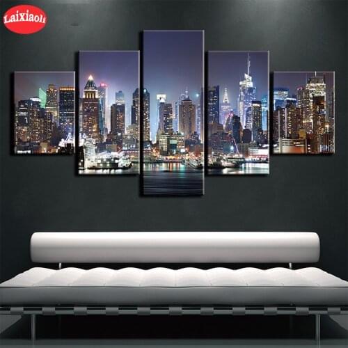 5D DIY Diamond Painting Natural scenery, city night view Full Drill Embroidery Cross Stitch 5D icon gift Home Decor mosaic5 PCS