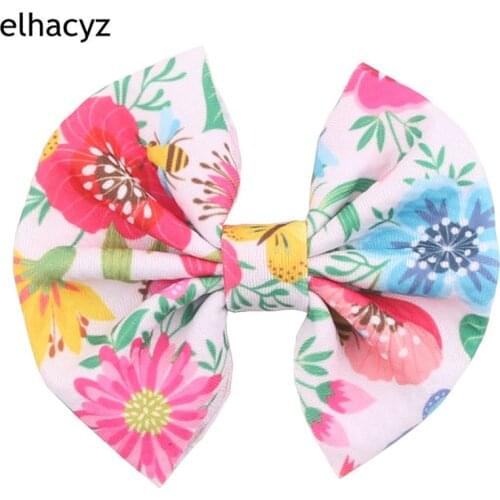 1PC New Trendy 4" Spring Summer Printed Waffle Fabric Hair Bow With/Without Clip Floral Bow Haipins Girls DIY Hair Accessories