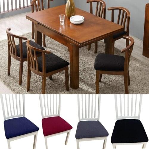 Velvet Dining Chair Seat Cover Plaid Jacquard Solid Cushion Slipcover Protector M6CE