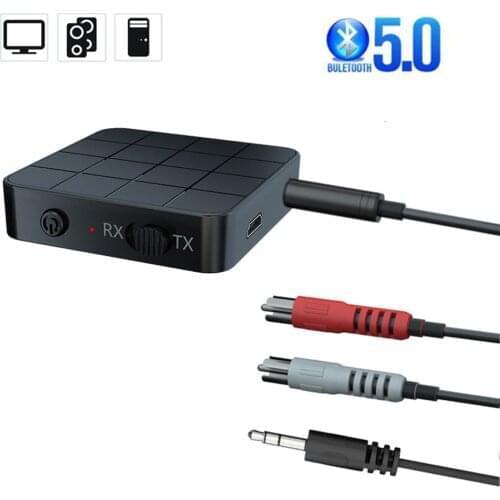 Bluetooth 5.0 Audio Receiver Transmitter 3.5mm AUX Jack RCA USB Dongle Stereo Wireless Adapter with Mic For Car TV PC Headphone