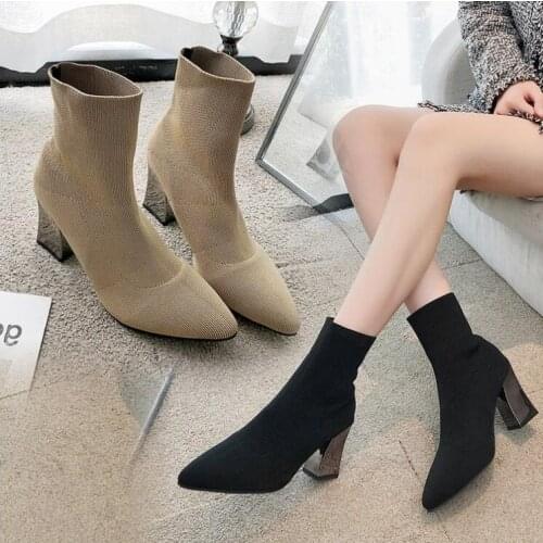 Socks Boots Women Shoes Woman Boots Fashion High Heel Ankle Boots 2020 New Short Boots Pointed High-heeled Elastic Boots X340