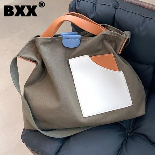 [BXX] Simple Spliced Canvas Large Capacity Crossbody Bags For Women 2021 Branded Bag Handbags Trending Luxury Hand Bag HU771