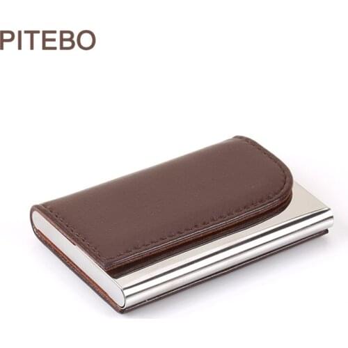 PITEBO Business Leather men flip business card bag fashion large capacity hand-pushed Business Card box female bank card box see