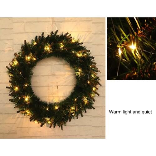 Christmas Party Decoration Green Flower Wreath with Light Xmas Tree Hanging Flower Garland Pendant Home Wall Ornament 30/40cm
