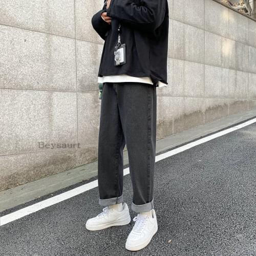 Men Streetwear Blue Jeans 2021 New Spring Autumn Women Black Jeans Korean Fashions Harem Pants Male Denim Pants OverSized