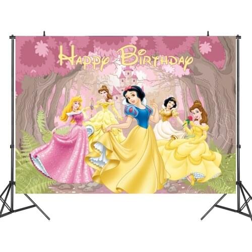 125x80cm Disney Princess Party Backdrops Curtain Photobooth Backdrop Childrens Birthday Party Wall Decorations Backdrop Stand