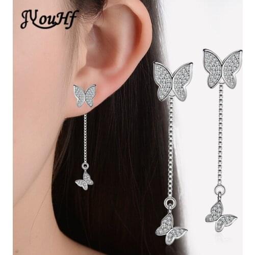 JYouHF New Fashion Double Butterfly Drop Earrings for Women Korean Style White Rose Gold Color Long Tassel Earring Jewelry Gift