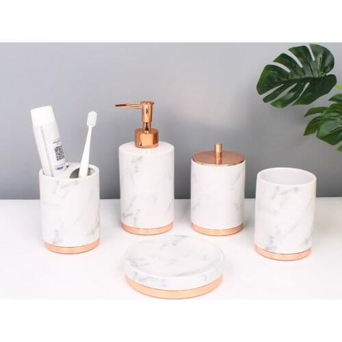 Ceramic Bathroom Kit Set Liquid Soap Dispensers/Dish Toothbrush Holder/Rack Gargle Cups Wedding Present Gifts Box White/Black