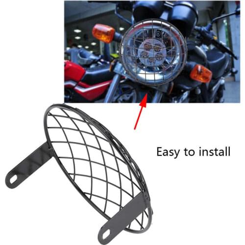 Motorcycle 7" Headlight Mesh Grill Side Mount Universal Cover Mask for Cafe Racer Headlight Grille Covers
