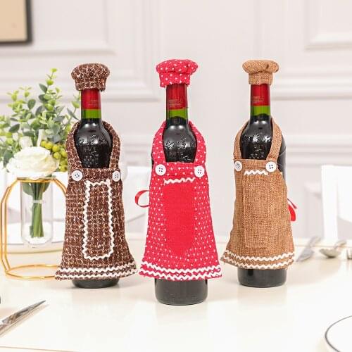 Creative Christmas Burlap Apron Wine Bottle Cover Restaurant Hotel Home Wine Bottle Dress Decoration Desktop Wine Bottle Bag