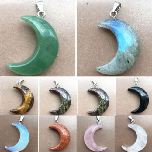 Labradorite Tiger Eye Opal Crystal Bloodstone Goldstone Carnelian Half Moon Men Women Pendant bead PWB909