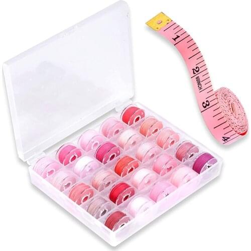 MIUSIE 25 Pcs Bobbins Sewing Threads with Bobbin Holder Sewing Machine Thread Measure Tape for Sewing Machine Hand Sewing DIY
