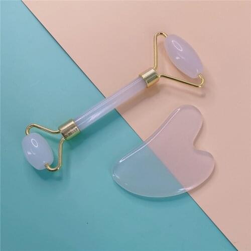2pcs/Set Resin Gua Sha Stone For Face Massage Rose Quartz Jade Stone Face Massage Roller Gua Sha Scraper Board Face Guasha