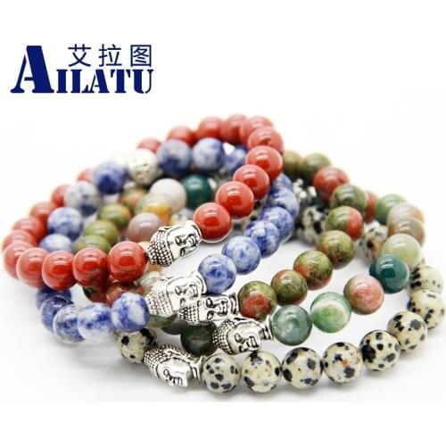 Ailatu Fashion Jewelry, Unakite, Red Stone Beaded Buddha Good Luck Yoga Meditation Bracelet