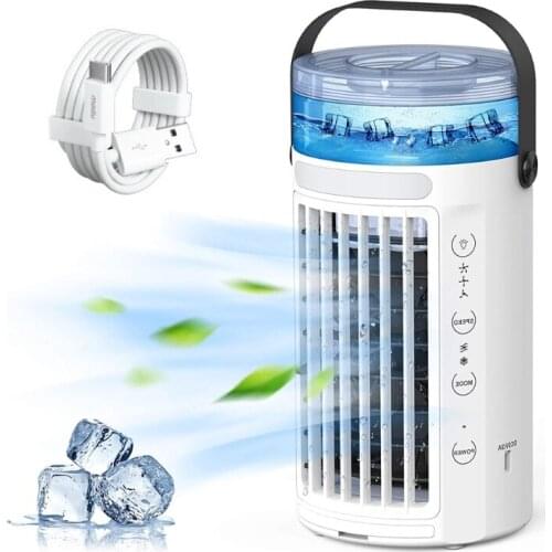 Desktop Air Cooler 480ML Water Tank Auto Shut-off Type-C Charging 3 Speeds Personal USB Air Conditioner Fan for Home N0PF