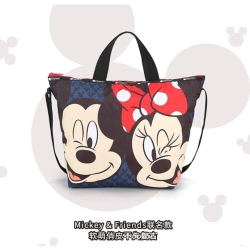 Disney Mickey Mouse Nylon Waist Bag Woman Purses Minnie Cartoon Handbag Cute Childrens Tote Bags Fashion Shopping Hobos