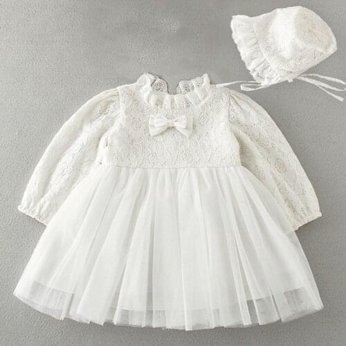 Newest Brand Baby Girl Dress With Hat for Girls Infant 1 Year Birthday Party Baptism Christening Gown Christmas Dress for Infant