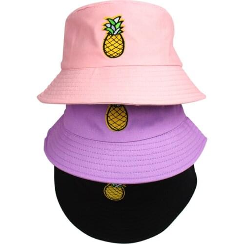 2021 Fashion Summer Cartoon Pineapple Bucket Hat Fashion Solid Cotton Panama Man Women Beach Sun Outdoor Fisherman Hat Gorras