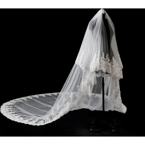 Luxury 5 Meters Wedding Veil with Lace appliques Long Wedding Veil with Comb White Ivory Bridal Veil 2020 Accessories in Stock