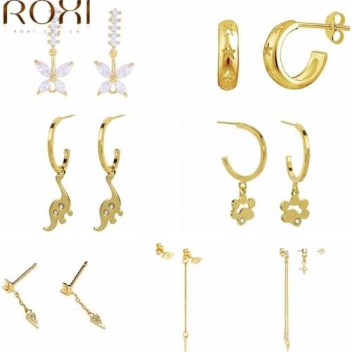 ROXI Dangle Crystal Butterfly Stars Paw Print Stud Earrings for Women 925 Sterling Silver Piercings Earring Pendientes Plata 925