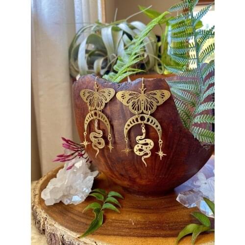 Mariposa Moon Phase Earrings, Hypoallergenic, Wanderlust Jewelry