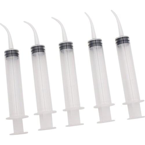5pcs 12ml Disposable Dental Irrigation Syringes With Curved Tip Clear 12cc Injector Oral Care Impressions Molding Dentist tools