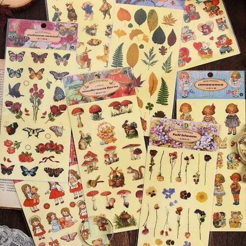 Cute Falling Leaves Mushroom Butterfly Creative Plants Sealing Sticker Flakes Scrapbooking Girl School Supplies Stationery