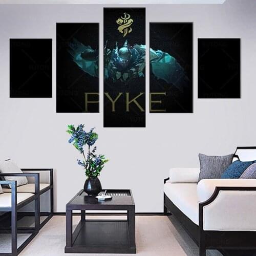 Modern Home Decor Poster Pictures Prints Canvas 5 Piece Modular Lol League Of Legends Pyke Game Living Room Decorative