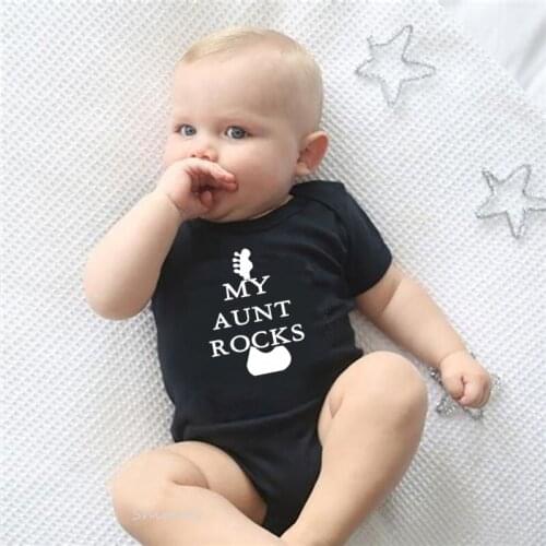 My Aunt Rocks Print Black Cute Funny Baby Bodysuit Baby Boys Girls Clothes Summer Cotton Short Sleeve Baby Outfits Clothing