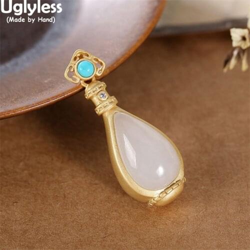 Uglyless Constellation Gifts for Women Aquarius Pendants Necklaces No Chains Natural Jade Turquoise Necklaces 925 Silver Bijoux