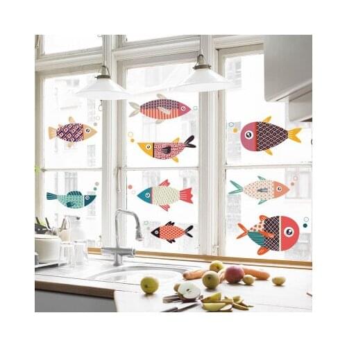 Bathroom Cartoon Fish Removable Wall Stickers Lovely Kitchen Ceramic Tile Self-adhesive Wallpaper Waterproof PVC Wall Painting
