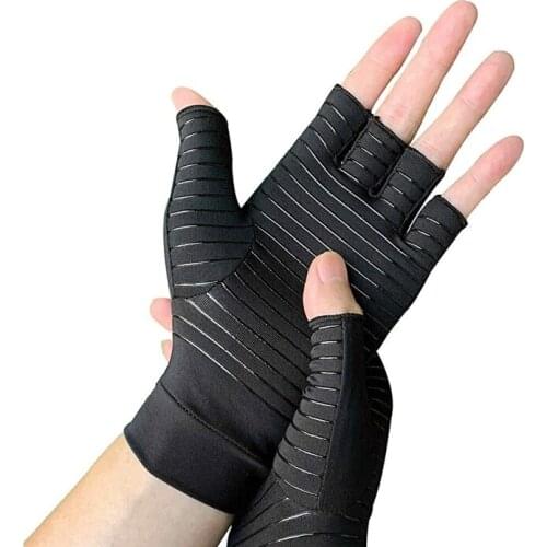 Unisex Non-Slip Copper Compression Arthritis Gloves Pain Relief Therapy Half Finger Mittens for Carpal Tunnel Typing