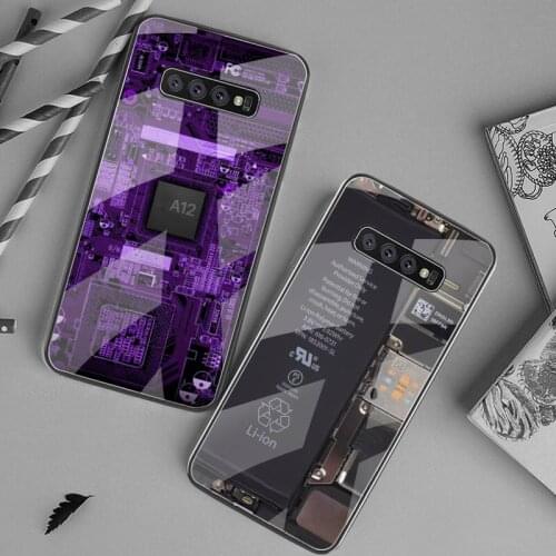 Inside electronics circuit board Soft black Phone Case Tempered Glass For Samsung S20 Plus S7 S8 S9 S10 Plus Note 8 9 10 Plus