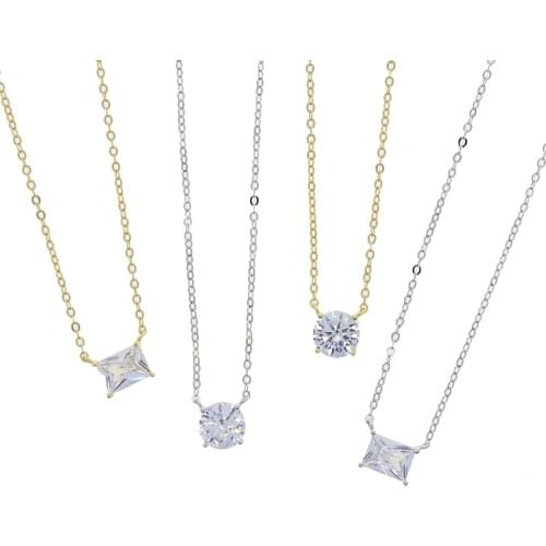 New arrived Fashion 100% 925 sterling silver Metal Link chain with round heart square cubic zircon charm women pendant necklace