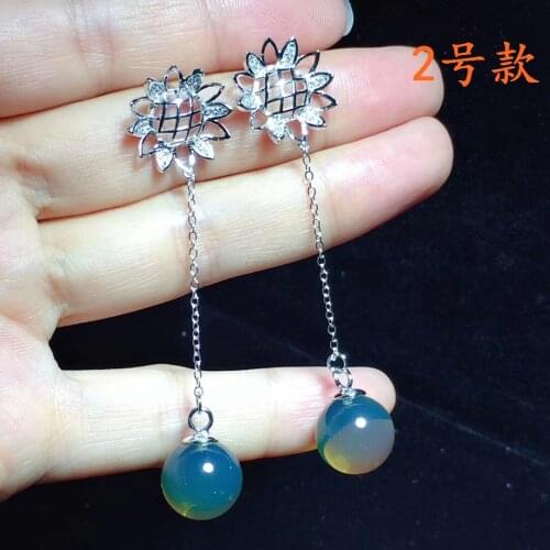 100% real 925 sterling silver inlaid 11mm blue amber earrings natural amber women temperament fashion earrings