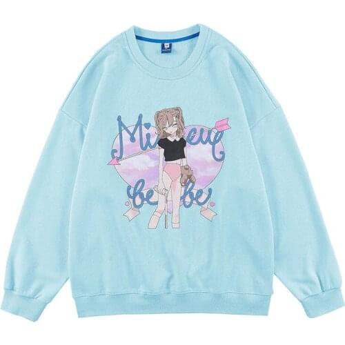Aolamegs Anime Comics Girl Heart Cloud Printed Sweatshirts Women 2021 O-Neck Oversize Pullover Japanese Style Streetwear Couple