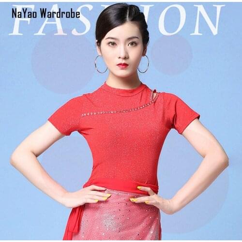 Short Sleeve O Neck Latin Dance Tops Stage Performance Dancing Costume Women Latin Dance Dress L59-2
