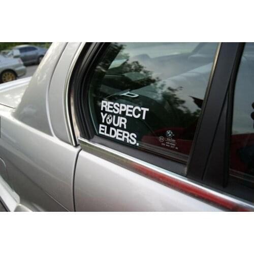 2pcs RESPECT YOUR ELDERS car window decal sticker Euro Style word stickers car sticker vinyl 5.5"x 3"