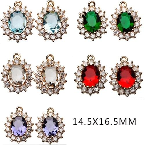 4p Oval Charms Pendants 24k gold copper zircon eardrop Crystal beads for Jewelry Making diy Bracelet necklace Earring material