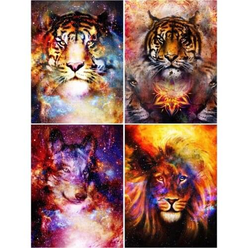 5D DIY Diamond Painting Color Animals Lion Tiger Cross stitch Full Diamond Embroidery Wolf Mosaic Picture Rhinestones Decor Gift