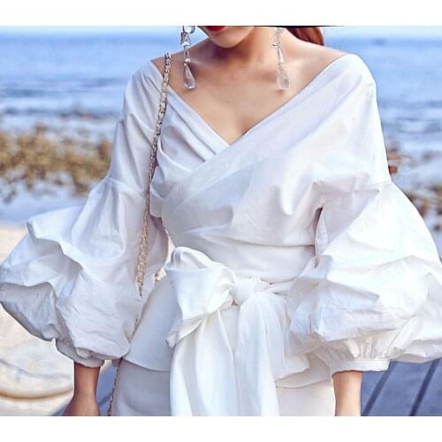 Alpha 2016 New Arrival Cross Court Bubble Sleeve Shirt Womens Clothing