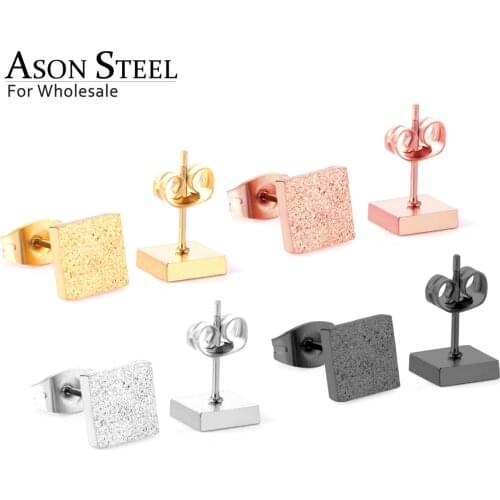 ASONSTEEL Set Earrings Ladies Jewelry Office Style Mixed Color Square Scurb 4pairs/lot Stainless Steel Earrings Daily Wear