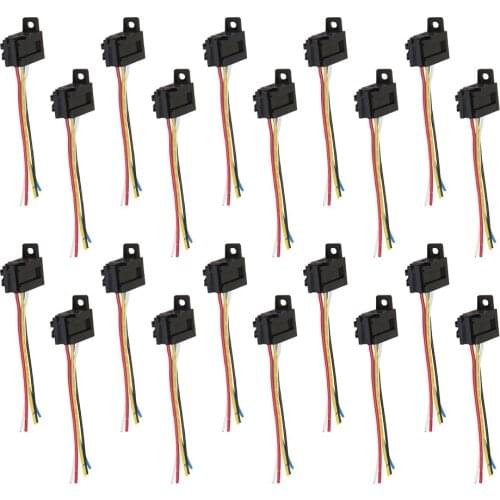 20pcs 12V 30A 5 Pin Automotive Relay W / Dual Socket, 5 Wire Harness